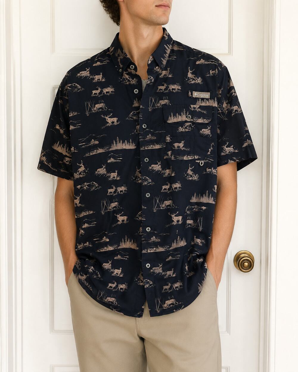 Columbia PFG Deer Print Fishing Shirt | Men's L | Black Button Up ✨